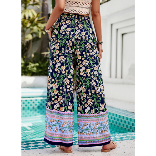 Ελαστικό παντελόνι Boho για γυναίκες, χαλαρή εφαρμογή, με φαρδύ μπατζάκι και 2