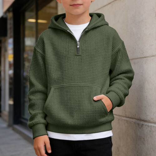 Pull à capuche en maille à manches longues et fermeture éclair quart de tour pour garçon