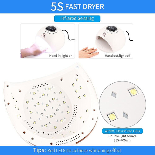 Έξυπνη λάμπα στεγνωτήρα νυχιών UV LED 84W, 5 τεμάχια γρήγορης ξήρανσης, 42 τεμάχια LED, 2