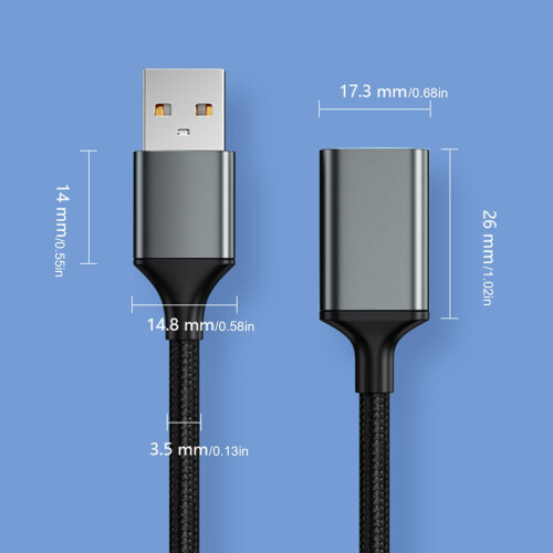 Καλώδιο επέκτασης USB3.0, αρσενικό σε θηλυκό, πλεγμένο από νάιλον, συμβατό με κάμερα 2
