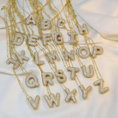 Gold Bubble Letter Necklace for Women – Initial Pendant 1