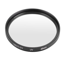 Scagaire Cosanta UV do lionsaí 49mm, gan aon ghleo gan aon saobhadh, scagaire HD, fráma, cosaint dhromchla lionsa, bosca stórála san áireamh,