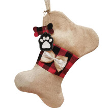 Holiday Pet Stocking Hand Knitted Christmas Decoration Family Holiday Ornament with Paw Label Festive Atmosphere Reusable Hanging Loop Modern Design