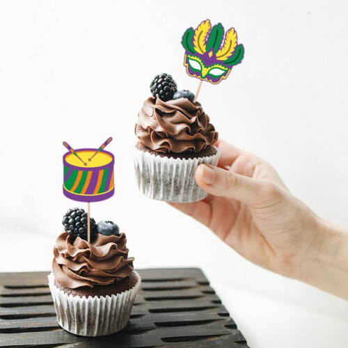 12 τεμάχια διακοσμητικά για cupcakes Mardi Gras, καλύμματα προσώπου για μεταμφίεση, 1
