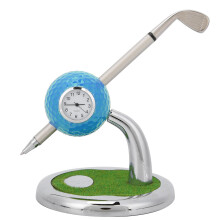Good Collectibles Golf Pen Holder Unique Gifts for Men Mini Desktop Holder with Built In Electronic Clock Smooth Writing Experience Metal Golf Club