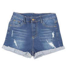 Damshorts med hög midja, slim fit, vintage, sliten, medelhög midja, stretchig bomull, vikt fåll, casual sommarjeanshorts med knappstängning