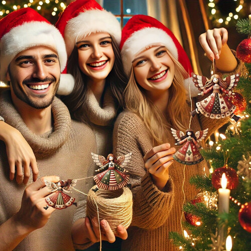 Treengeljulepynt Rustikk gårdshus-engelpynt Hengende julepynt til juletreet til hjemmedekorasjon 2