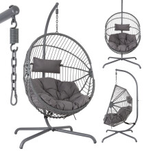AREBOS hanging chair with frame for the garden | Free-standing hanging chair for the balcony or outdoors | Egg chair, height adjustable 160 to 180 cm