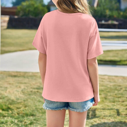 AWZXDE Παιδικό oversized μπλουζάκι με κοντό μανίκι και στάμπα με γράμματα, στρογγυλή 2