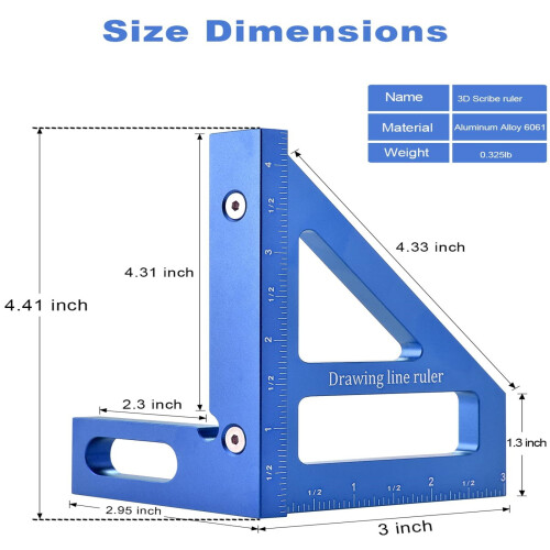 Χάρακας μέτρησης πολλαπλών γωνιών 3D 45/90 από κράμα αλουμινίου, τετράγωνο 2