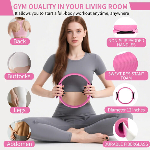 Κιτ Pilates για γυναίκες: Σετ 12 τεμαχίων με δαχτυλίδι, μπάλα γιόγκα, 5 ζώνες, ζώνη Figure-8, 1