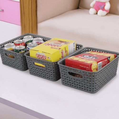 4-Pack Gray Plastic Small Storage Baskets, 10" x 7.7" x 4" 1