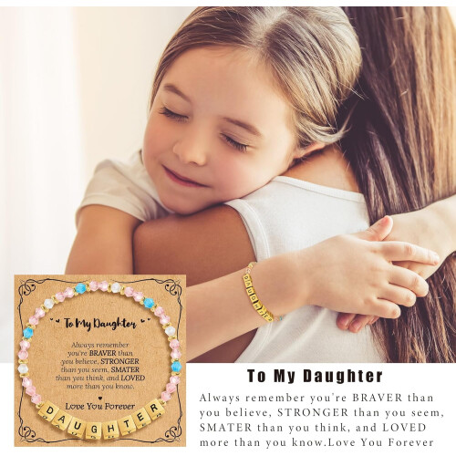 Βραχιόλι με χάντρες Daughter Letter – Φυσική πέτρα, ελαστική εφαρμογή 2