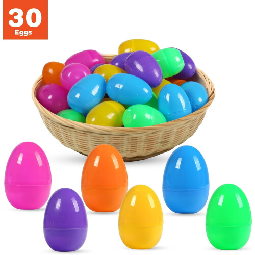 30Pcs Fillable Easter Eggs, 2.17'' Plastic Bright Easter Eggs Empty Bulk Assortment, Perfect for Easter Egg Hunt/Surprise Egg 1