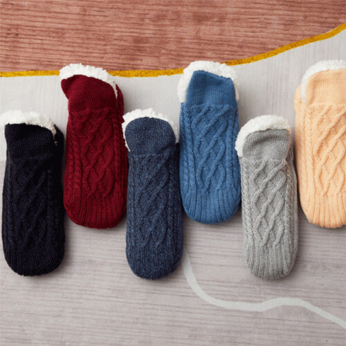 Orange S Fleece-Lined Non-Slip Slipper Socks Warm Soft 1