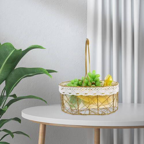 Panier de rangement à poignée de table en fer doré (1 pièce) 2