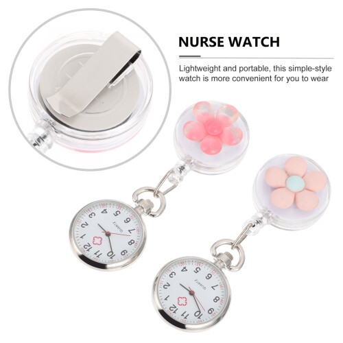 2Pcs Retractable Pocket Watch for Nurses with Large Arabic Numbers Assorted Colors 1