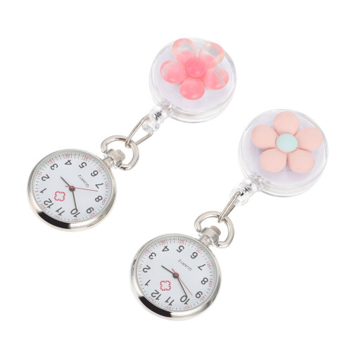 2Pcs Retractable Pocket Watch for Nurses with Large Arabic Numbers Assorted Colors 2