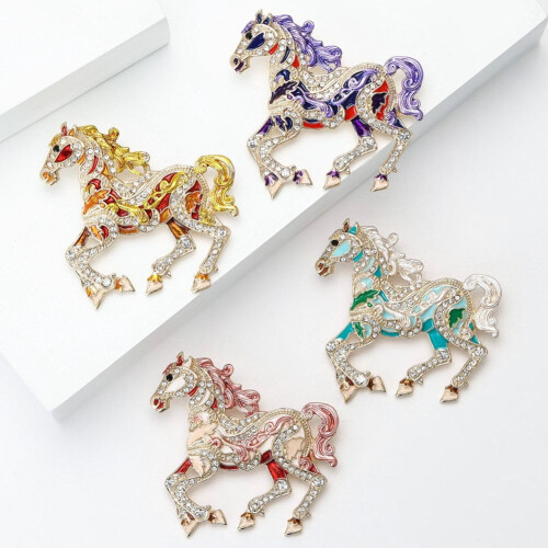 Ensemble de 4 broches cheval en strass – Animaux en cristal 2
