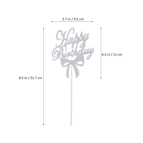 10pcs Glitter Bowknot Happy Birthday Cake Picks Silver 2