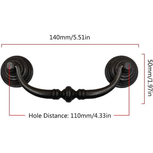 Conjunto de 4 puxadores vintage para armários, cômodas e gavetas, com espaçamento entre parafusos de 4,33 polegadas (preto ferro). 1