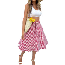 Gonna midi a trapezio da donna a quadretti, traspirante, leggera, delicata sulla pelle, elegante, con cintura in vita, versatile, adatta anche per