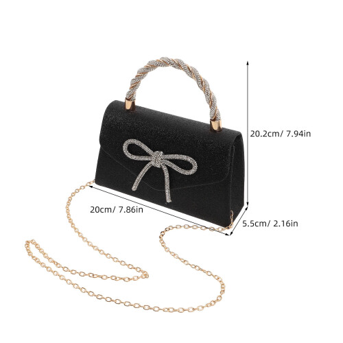 Schwarze Abendclutch mit Strassschleife 1