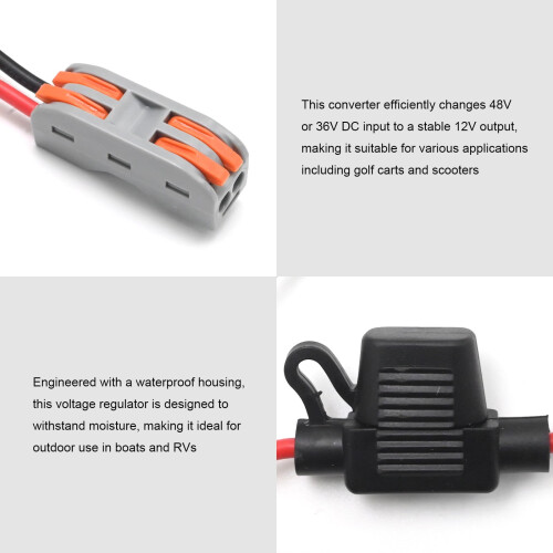 Μετατροπέας DC 48V/36V σε 12V, Ρυθμιστής Μειωτή Τάσης, Αδιάβροχος Ρυθμιστής Τάσης 10A με 2