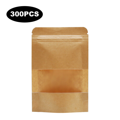 Σετ τσαντών Kraft 300 τεμαχίων, χάρτινες τσάντες stand-up με σχέδιο παραθύρου 4x6 ιντσών, 2