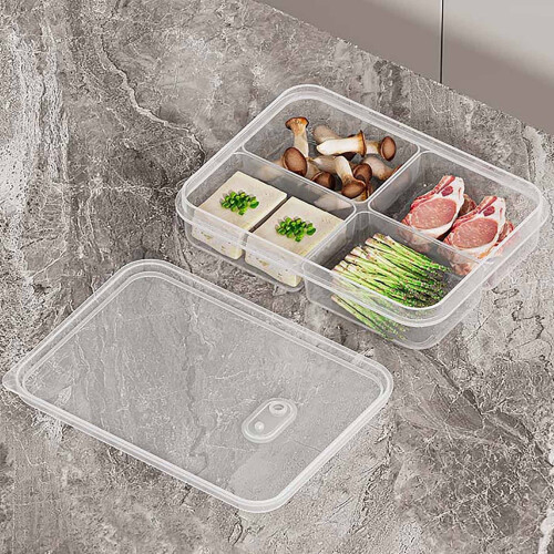 Stackable Refrigerator Organizer Bins with Lids, BPA-Free Clear Compartmentalized Boxes (4 Compartments) – Compatible with Standard Fridges 1