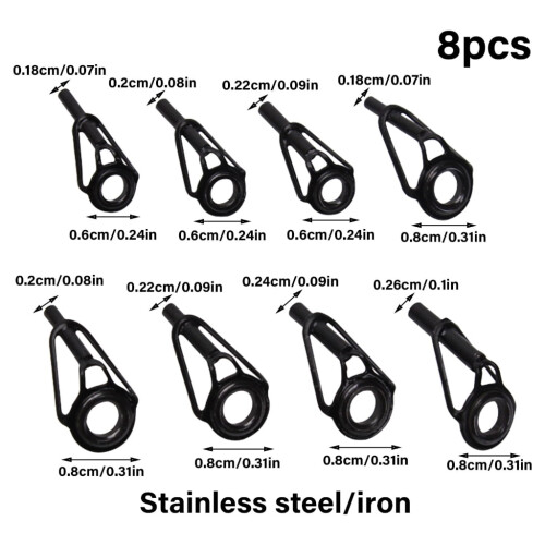 8Pcs Mixed Size Fishing Rod Eye Guides Set 6mm 8mm Outer Diameter Replacement 2
