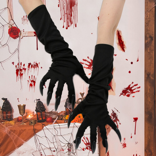AWZXDE Μακριά γάντια για το Halloween με μακριά νύχια για φεστιβάλ και αστεία μαύρα 1