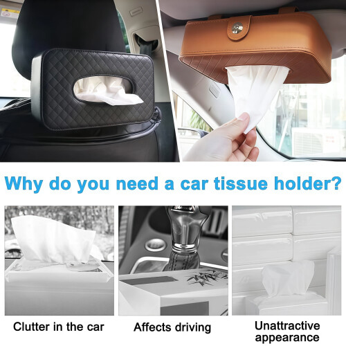 Leather Vehicle Tissue Box Storage with Straps 2PCS 2