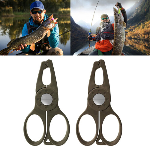 Alicate de pesca leve e fácil de usar, com pinça para segurar o lábio do peixe. 1