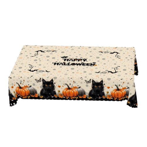 Τραπεζομάντιλο Halloween Black Cat 80x120cm, Σχέδιο Κολοκύθας & Γάτας, Πλενόμενο Ορθογώνιο 1