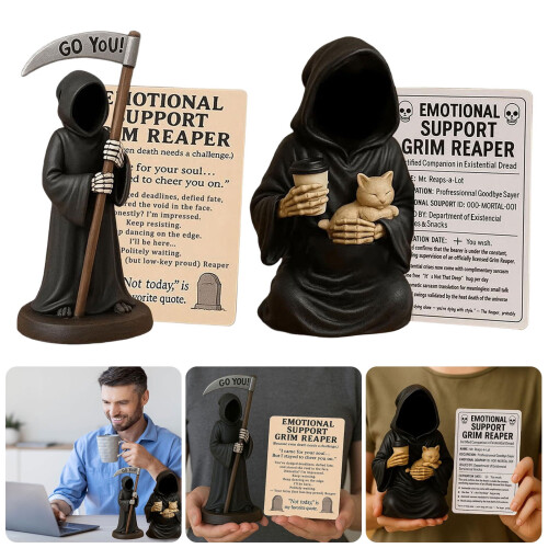 Goth Shelf Decor with Death Figurine and Cats 1 Piece 1
