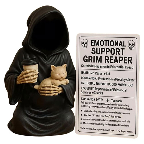 Goth Shelf Decor with Death Figurine and Cats 1 Piece 2