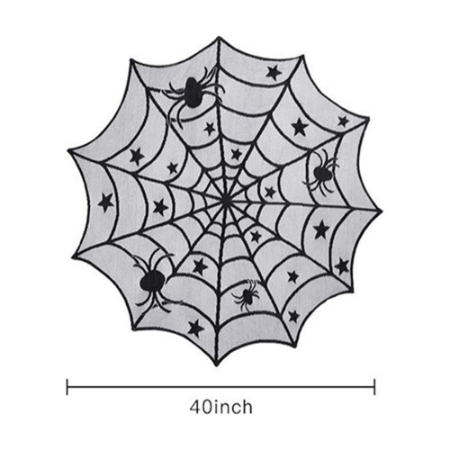 Τρομακτικά Στολίδια για Halloween, Τραπεζομάντιλο με Ιστό Αράχνης, Μαύρο Δαντέλα, 2