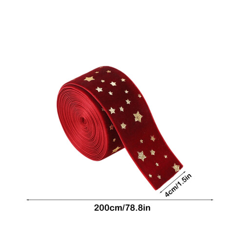 Χριστουγεννιάτικες βελούδινες κορδέλες με αστέρια, ροζ 78,8" – για δέντρο, στεφάνι, 2