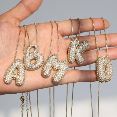 Gold Bubble Letter Necklace for Women – Initial Pendant 2