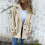 Women's Long Sleeve Classic Draped Open Front Lightweight Blazer Beige, M 5