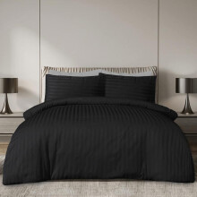 (Black, Single) 3 & 4-Piece Stripe Duvet Cover Complete Set in 10 Different Colors - Super Soft, Breathable