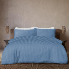 (Washed Blue, Super King) 3 & 4-Piece Stripe Duvet Cover Complete Set in 10 Different Colors - Super Soft, Breathable