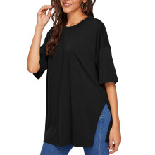 Tricou cu guler rotund pentru femei, topuri de vară cu mânecă scurtă, croială lejeră, tricouri casual de mărime mare, tunică cu material