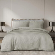 (Silver, Double) 3 & 4-Piece Stripe Duvet Cover Complete Set in 10 Different Colors - Super Soft, Breathable