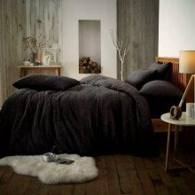 (Black, Double Teddy Fleece Duvet Cover) Teddy Bear Fleece Duvet Cover with Pillowcase - Single Double King Fluffy Warm Bedding Set