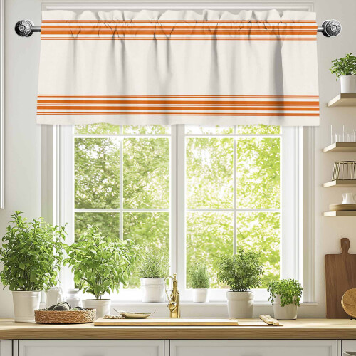 Κουρτινόξυλο Farmhouse Orange Stripe 42x12in, Θήκη για Ράβδο, Φιλτράρισμα Φωτός – Συμβατό με 1
