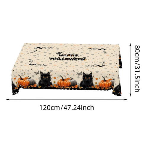Τραπεζομάντιλο Halloween Black Cat 80x120cm, Σχέδιο Κολοκύθας & Γάτας, Πλενόμενο Ορθογώνιο 2