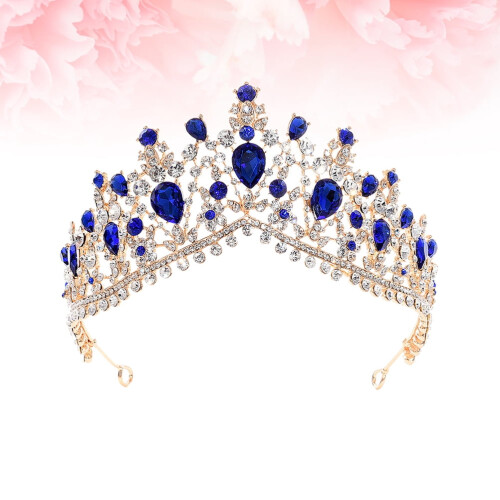 Fascia per capelli da sposa con corona e strass blu e oro per donna 2