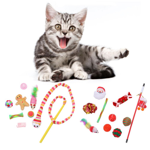 Cat toy stocking-shaped plush set with mouse and wand 2
